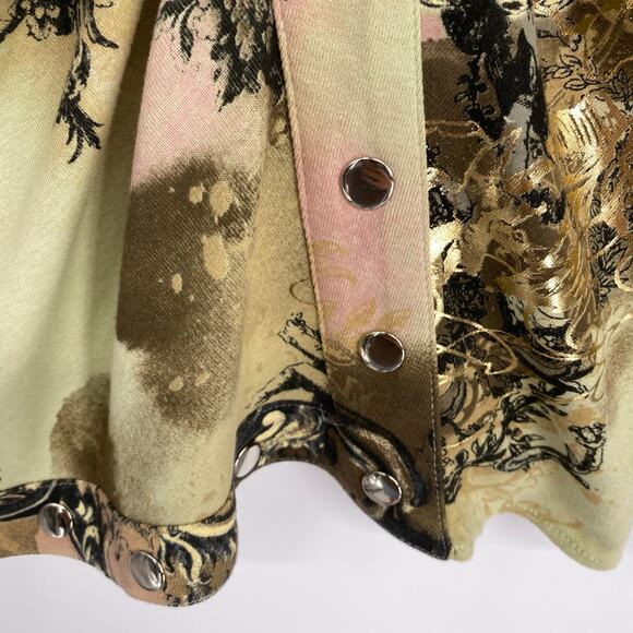 Paris IQ Vintage Top Large 90s Y2K Jersey Knit Button Top Asymmetrical Fairy - Picture 5 of 9